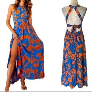 Anthropologie Abel The Label Charlotte Floral Blue/Orange Maxi Dress